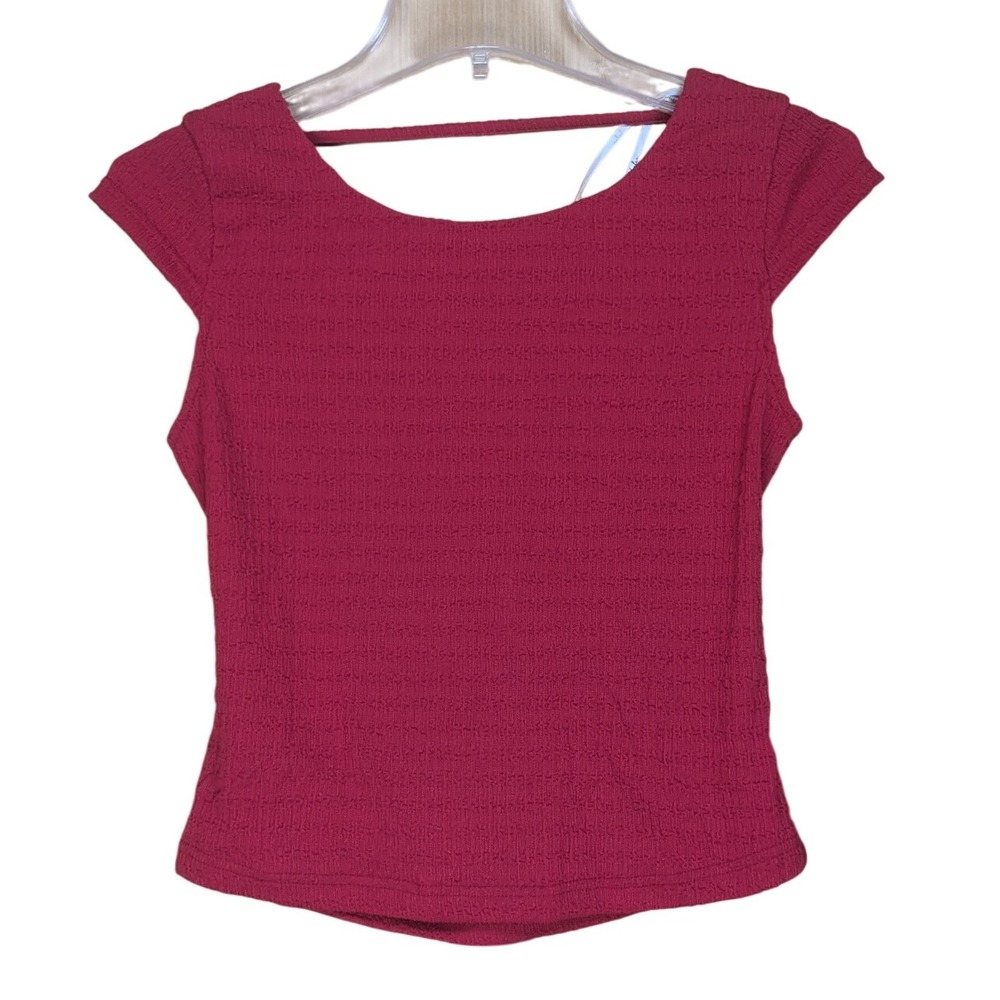 NWT Lulus Top Red Open Back Texture Knit Cap Sleeve Chic Romantic Women's Medium